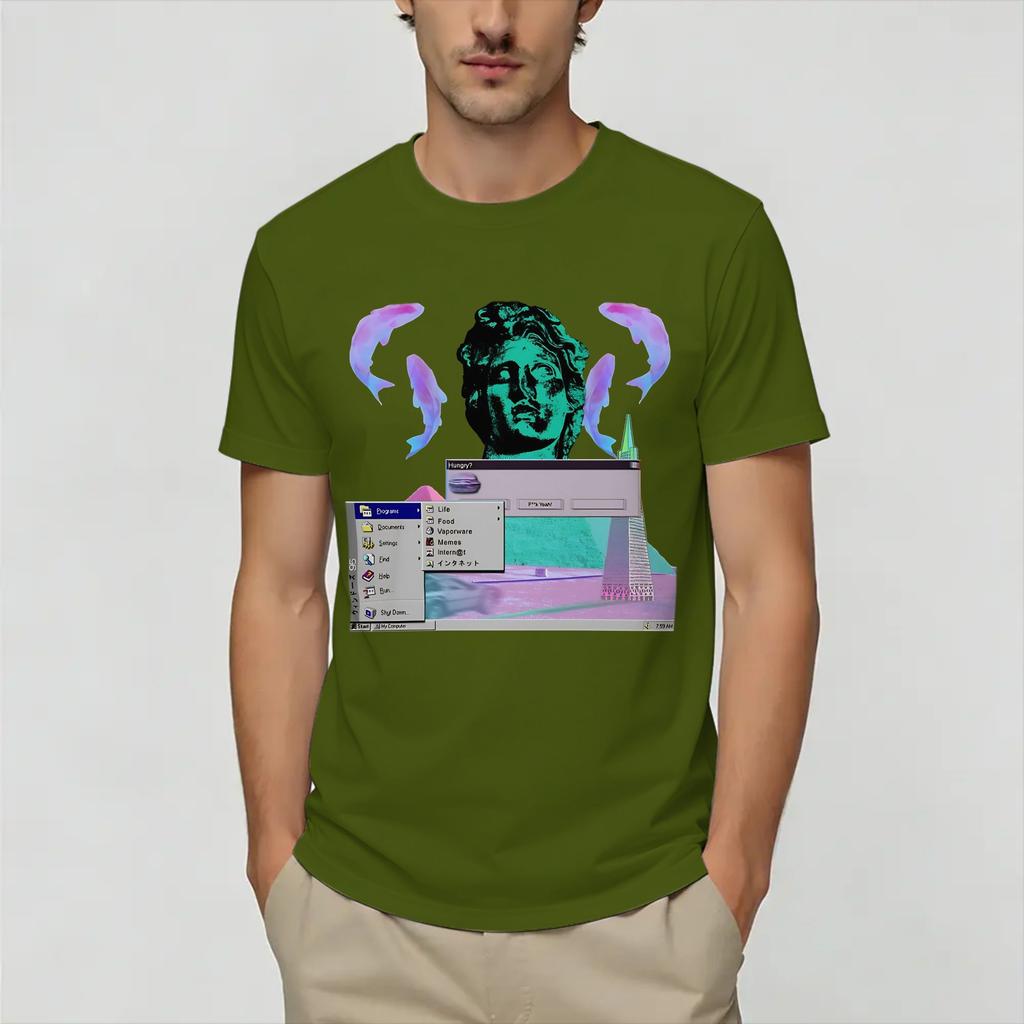 Frutiger Aero World Vaporwave TShirt Unisex Vintage Pure Cotton Tees O Neck Short Sleeve T Shirt Plus Size Clothing