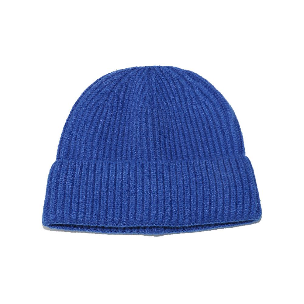Cold hat men's winter warm solid color short melon fur hat men's dome wool knitted hat retro beanless winter hat