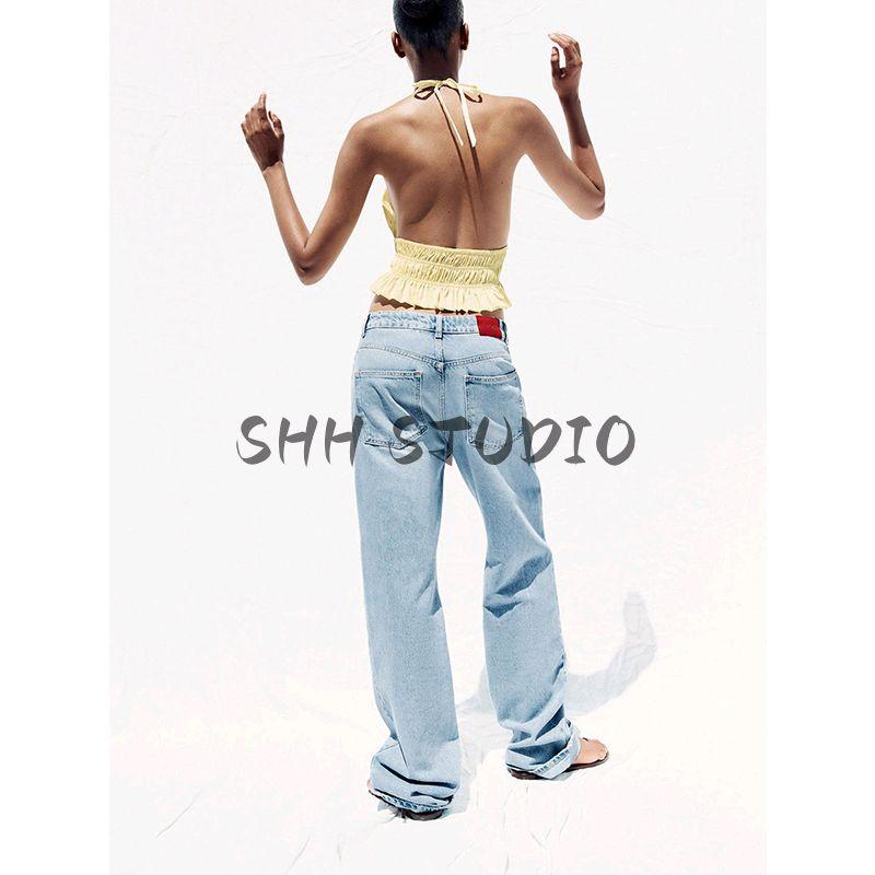 Summer New Women clothes Metal Button Decoration Double Placket Waist High Waist Long Straight Jeans 6147085