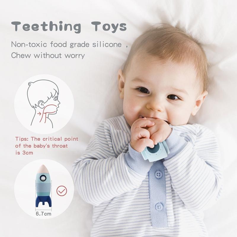 Baby Silicone Stacking Blocks Toys Cartoon Rocket Ornament Food Grade Teether Bpa Free Baby Room Decoration Gifts For Newborns
