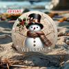 Vintage Snowman Metal Wall Art Round Rustic Christmas Decor Farmhouse Holiday Welcome Sign Winter Home Decor Aluminum Gift