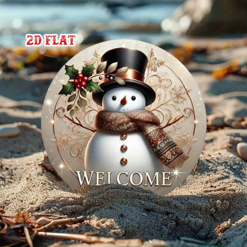 Vintage Snowman Metal Wall Art Round Rustic Christmas Decor Farmhouse Holiday Welcome Sign Winter Home Decor Aluminum Gift