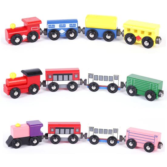 4Pcs Magnetic Wooden Miniature Train Carriage Model Developmental Kids Toy Gift