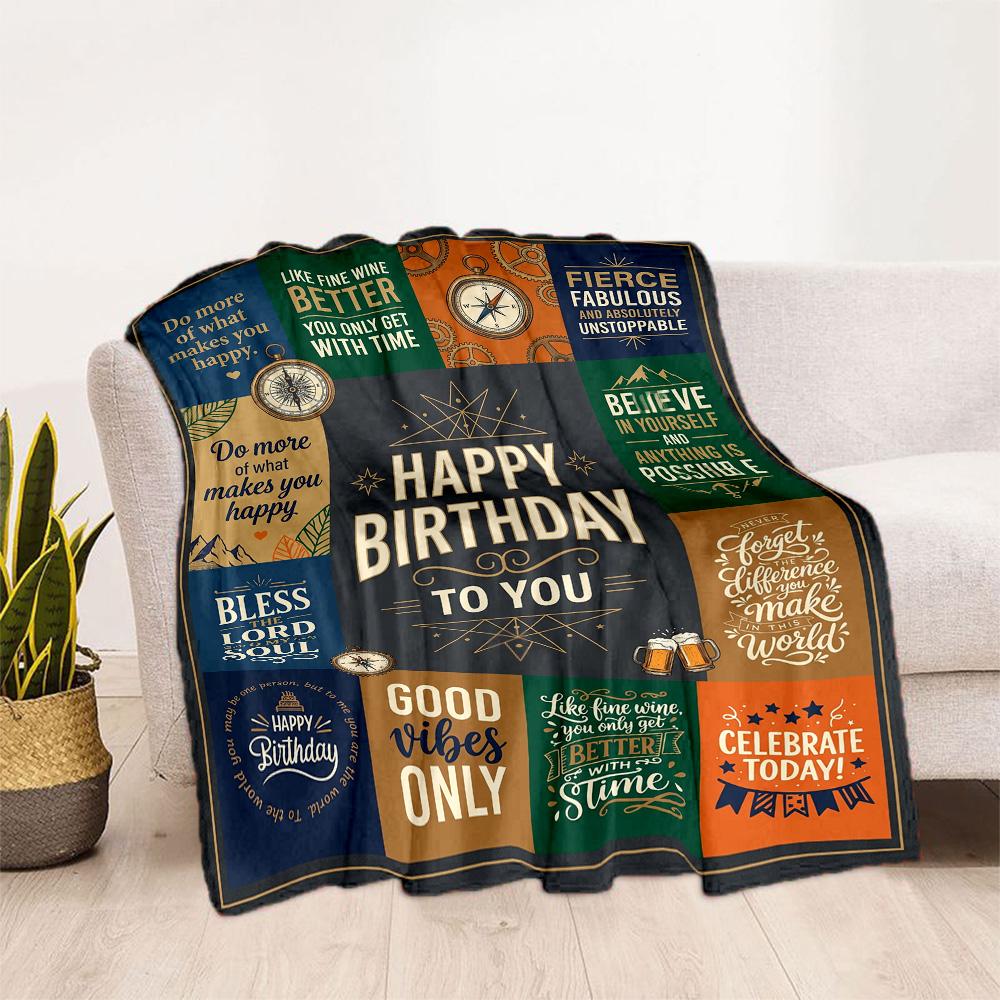 Happy Birthday Wishes Blanket Warmthful Decor Suitable for Picnics Seaside Sofa Four Seasons Multipurpose Digital Print