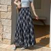 Qooth Plaid Ruffle Midi Skirt Coffee Brown Elastic Waist Polyester Skirt QT2879