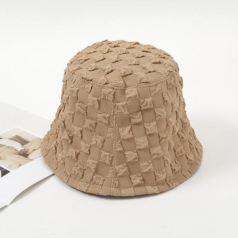 Seersucker Pleating Women's Bucket Hat Thin Small Square Summer Sun Hat
