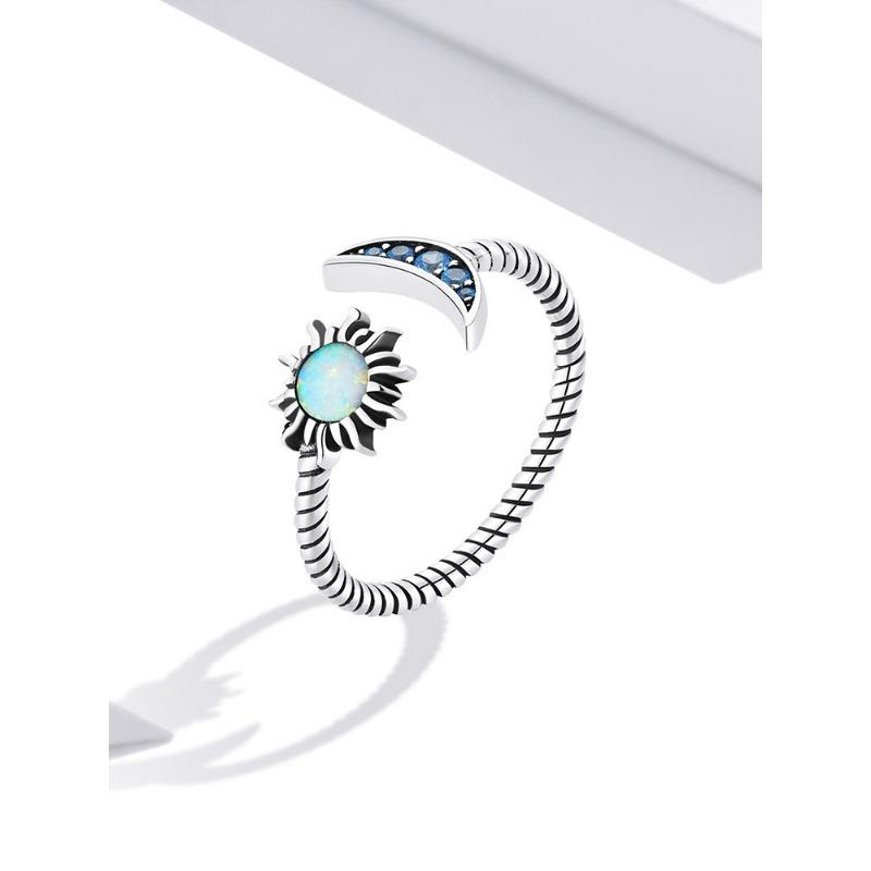 Korean Version of Fashion Original Opal Sun, Moon and Stars Open Ring Japanese Niche Design Women's Ring Jewelry