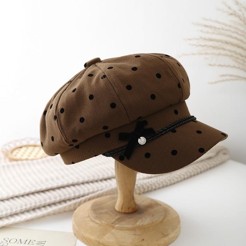 Spring and Autumn Polka Dot Newsboy Hat Female Foreign Temperament Cap Internet Celebrity Beret Small Octagonal Hat