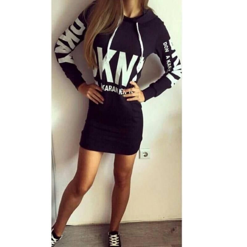 Womens Hoodie Dress With Letter Print Polyester Fabric For Street Style Fall Fashion