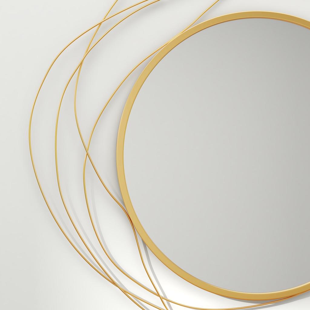 Metal Wall Art 65cm Modern Decorative Mirror Decor for Living Room Bedroom Dining Room, Gold Tone