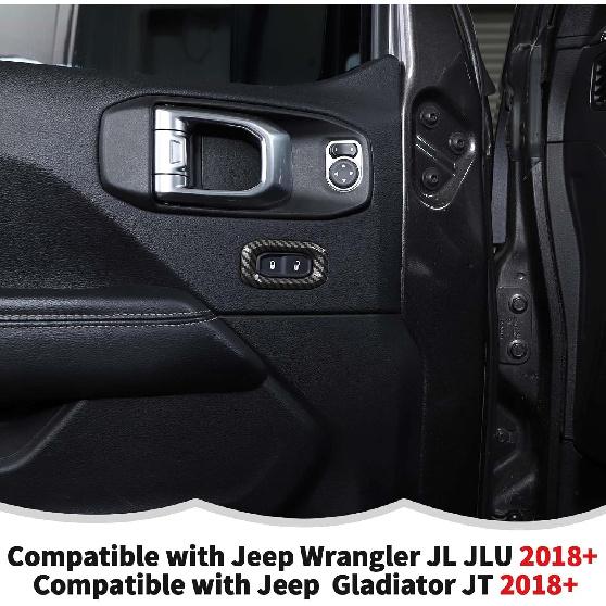 RT-TCZ Carbon Fiber Interior Door Lock Switch Cover Trim Frame Decoration Interior Accessories Compatible with Jeep Wrangler JL JLU & Gladiator JT