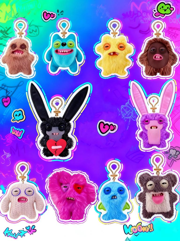 Fuggler SpongeBob SquarePants Keychain Funny Ugly Monster Plush Toys Cartoon Backpack Pendant Dolls Stuffed Peluche Gifts 11CM