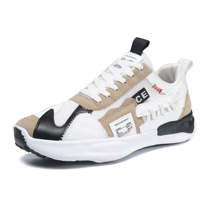 Sports shoes summer mesh leather splicing thick-soled high men's shoes lace-up low-top running shoes