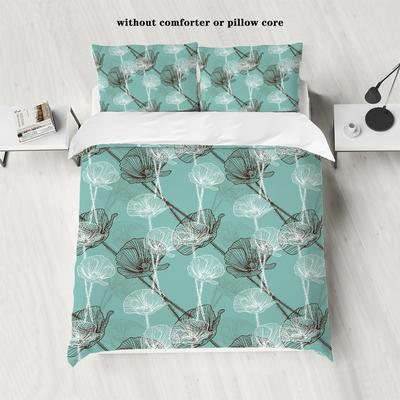 Home Textile Three-Piece Digital Printing 90G Abraded Cloth Duvet Cover Pillowcase Hand-Painted Flower