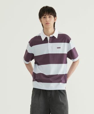 Striped Rugby Collared T-Shirt Purple