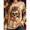 Halloween Women's T Shirt Print Graphic Skull Pumpkin Vintage Casual Trendy Long Sleeve Crew Neck T Shirt