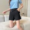 Pantalones cortos de línea A con diseño irregular para mujer en verano Traje negro Pantalones casuales Cintura alta Adelgazantes Pierna ancha