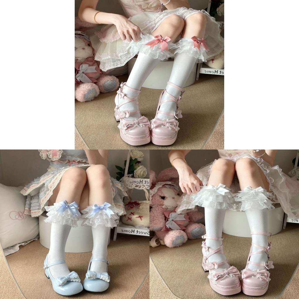 Lolita Blue Cotton Knee Socks With Sweat Absorption For Spring Summer Fashion