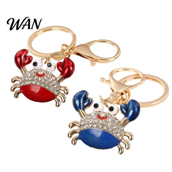 Zinc Alloy Keychain Charm Pendant Sparkling Rhinestones Inlaid Crab Design Key Anti-oxidation Holder with Lobster Clasp Lightweight Car Bag Accessory