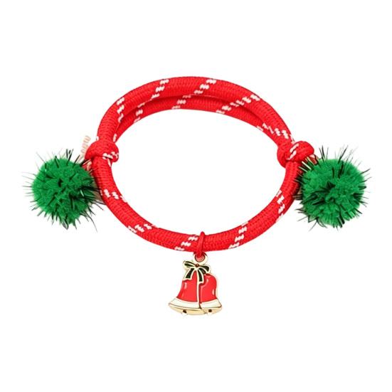 Charming Christmas Stocking Stuffer Bracelets, Red Green String Bracelet, Adjustable Rope Bracelet with Holiday Party Jewelry Charm And Tinsel
