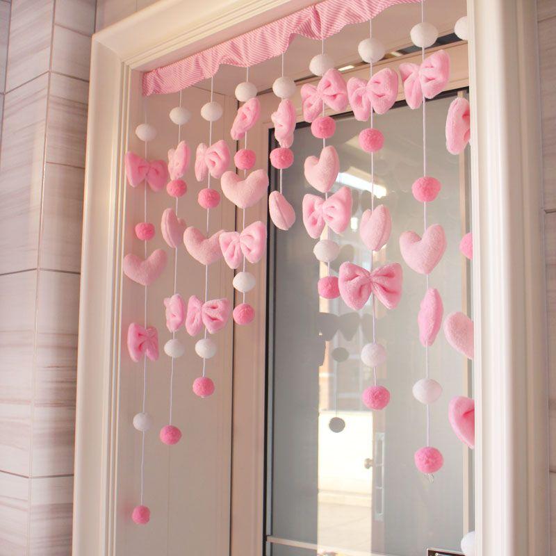 Arc Heart Stars Bow Curtains Door Curtain Short Romantic Tassel Pelmet Girls Room Sweet Bead Window Valance Door Blackout Pink