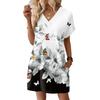 Women's Fashionable Floral Print V-neck Short Sleeved Pocket Casual Pullover Dress
