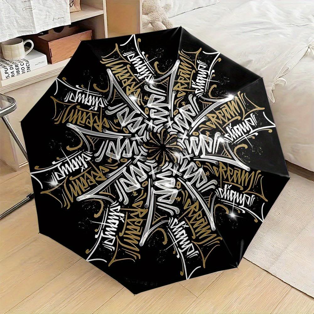

Folding Umbrella The umbrella features graffiti-style text patterns in Golden and white, prominently displaying the words CRE (as the picture,Iron&8K)