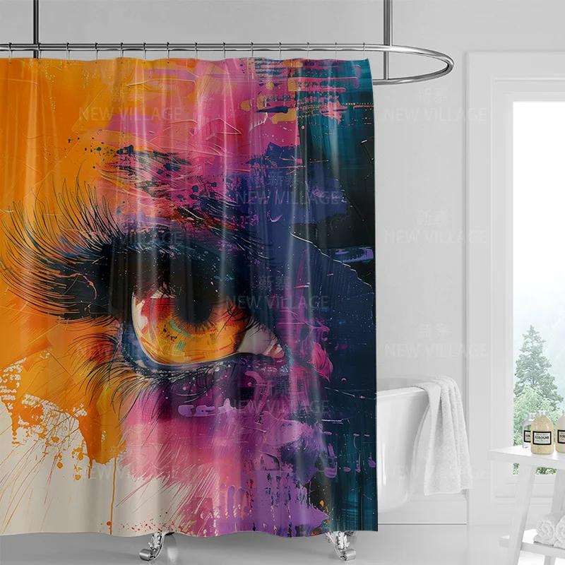 Abstract Graffiti Shower Curtain Machine Washable Fade-proof Nordic Family Bathroom Decorative Shower Curtain 180x200