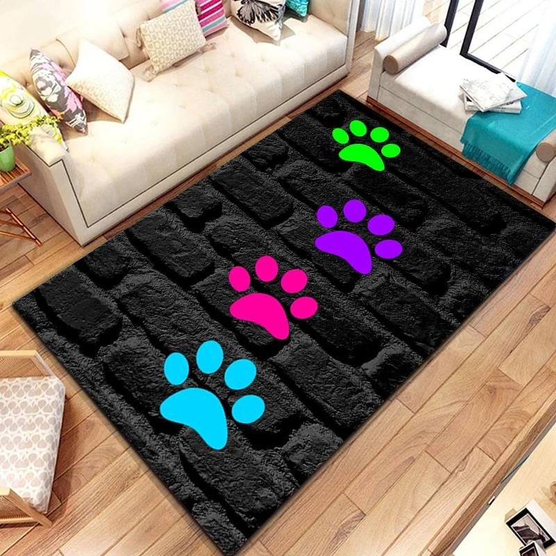 Cartoon Animal Paw Print Carpet Farmhouse Style Indoor Floor Mat Non Slip Area Rug for Living Room Home Decor Entrance Doormat