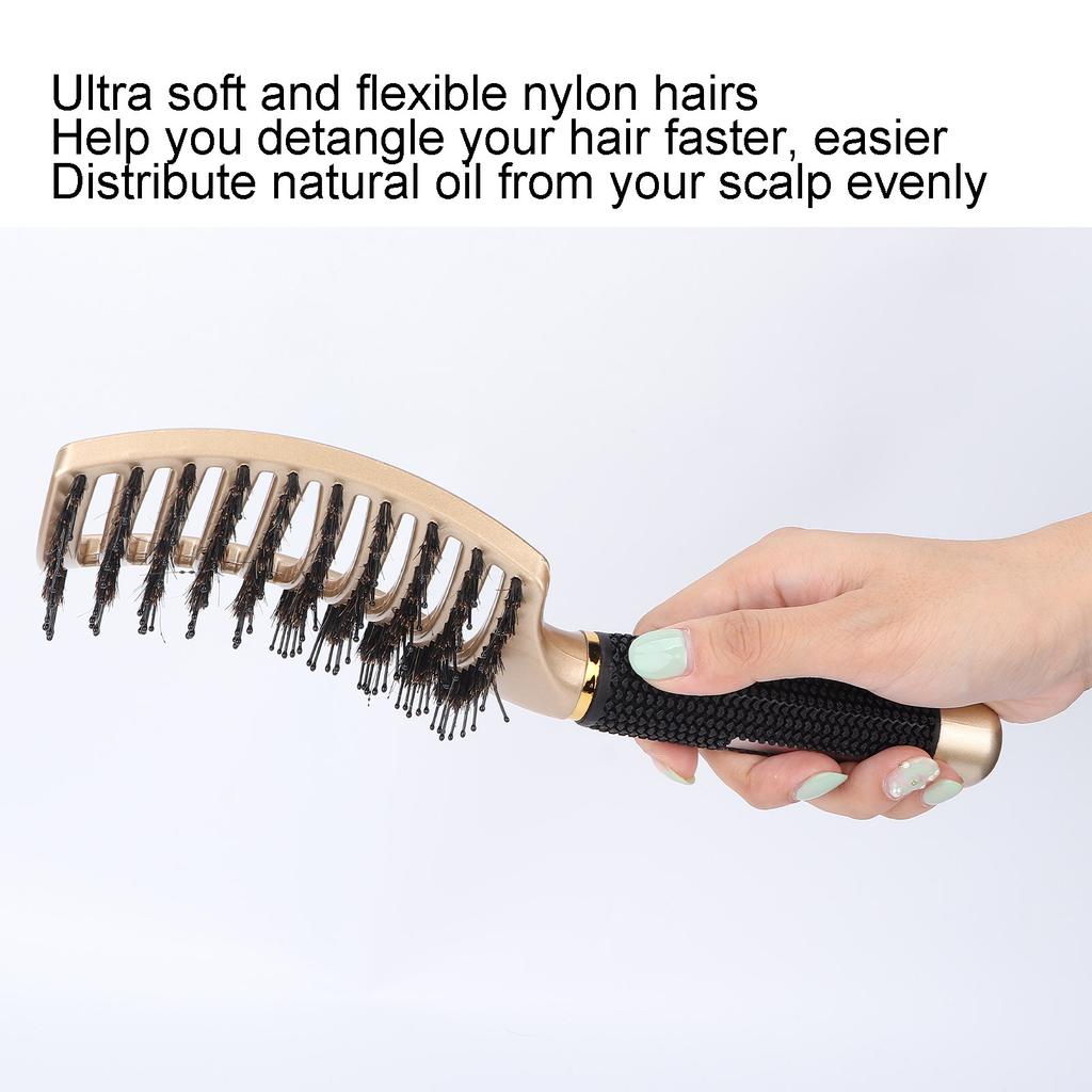 Curved Detangler Brush Nylon Professional Hair Paddle Detangling Brush for Hair Styling Gold