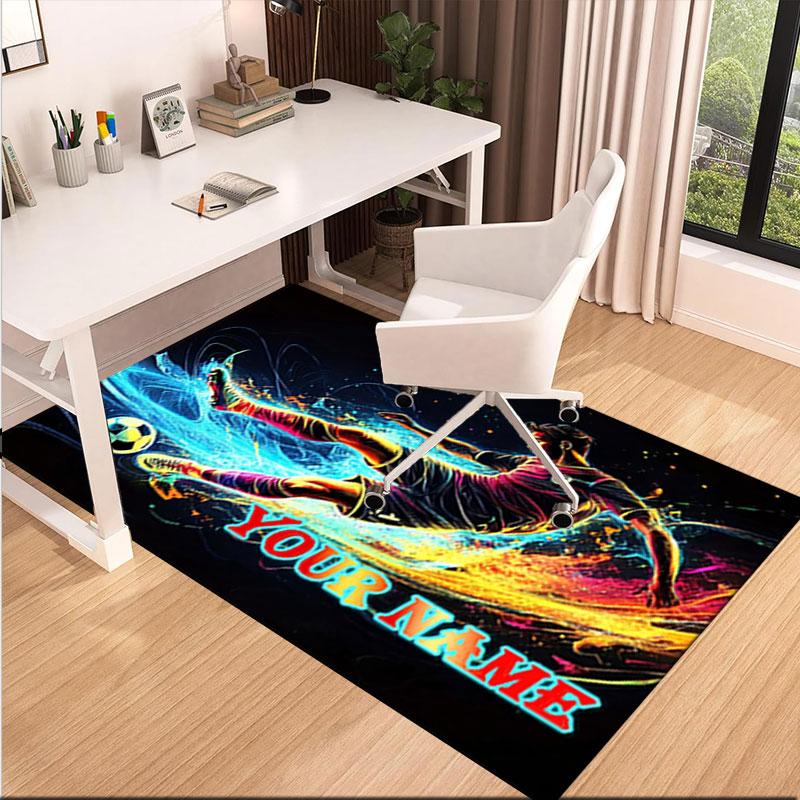 1PC Custom Name "Dynamic Soccer Artwork" Theme Floor Mat Ideal for Living Room, Game Rooms, Office, Bedroom,Floor Mat Playful Design