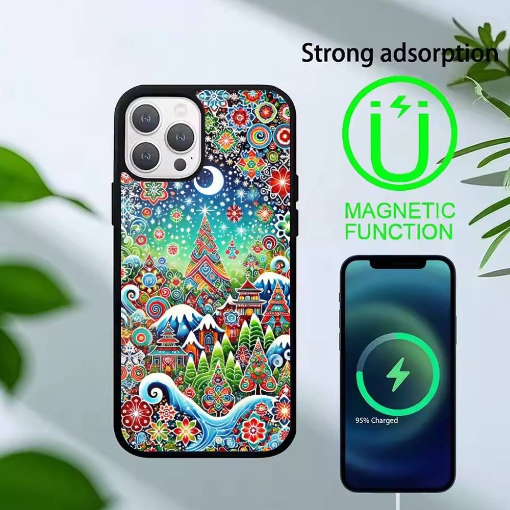 Whimsical Landscape Starry Night Phone Case For iPhone 14,16,15,13,17,12,Plus,Pro,Max Magnetic For Magsafe Frosted Cover