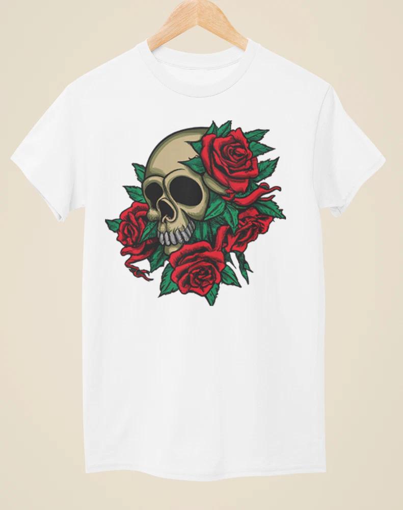Skull Roses Tattoo Inspired Unisex White TShirt S