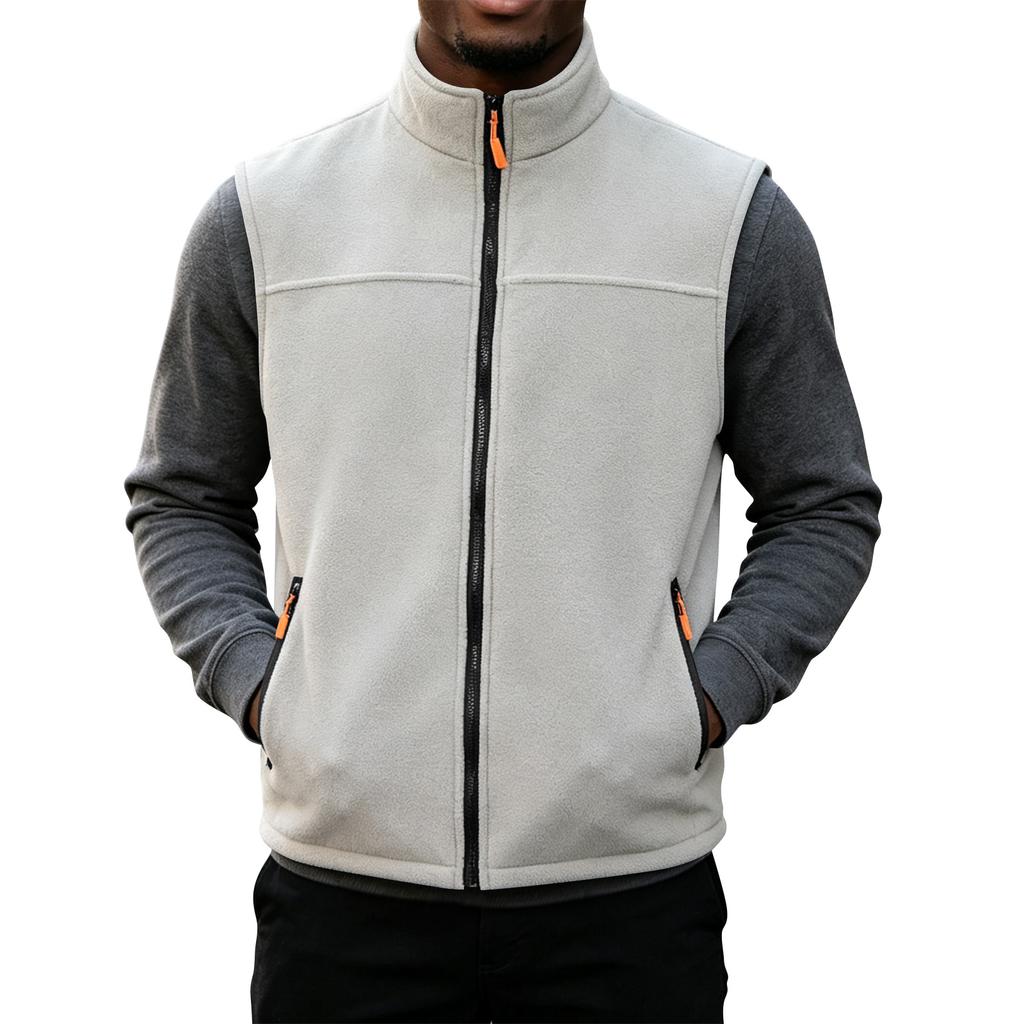 Men's Warm Casual Vest with Stand Collar and Zipper Pockets for Fall and Winter