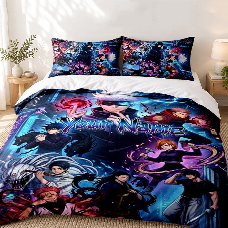 Jujutsu Kaisen Custom Name 3pc set Perfect for bedroom use Comfortable bedding set includes a duvet cover and two pillowcases Ideal birthday or Christ