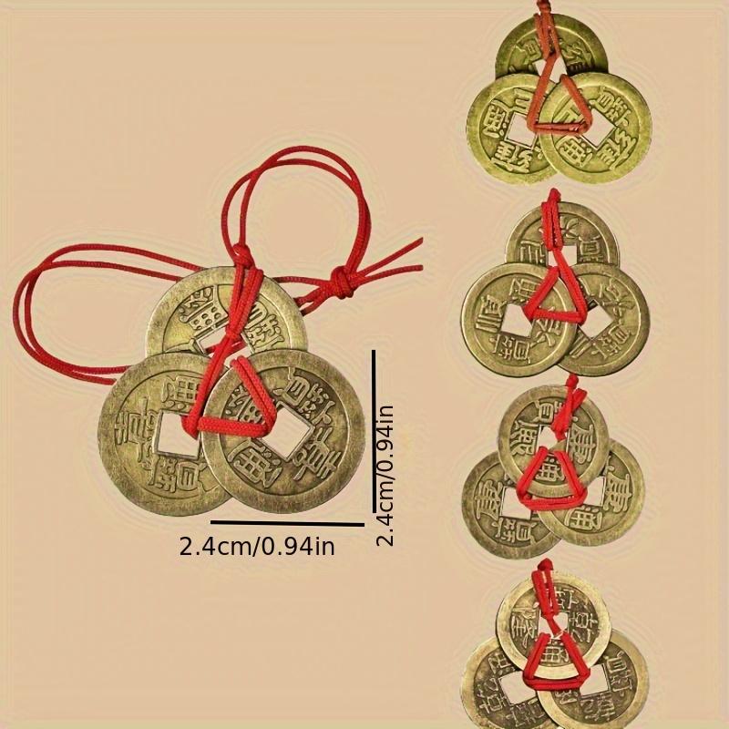 3/9pcs Retro Chinese Traditional Red Rope Lucky Coins-Antique Brass Feng Shui Decorative Pendant, Feng Shui Decoration,New Year