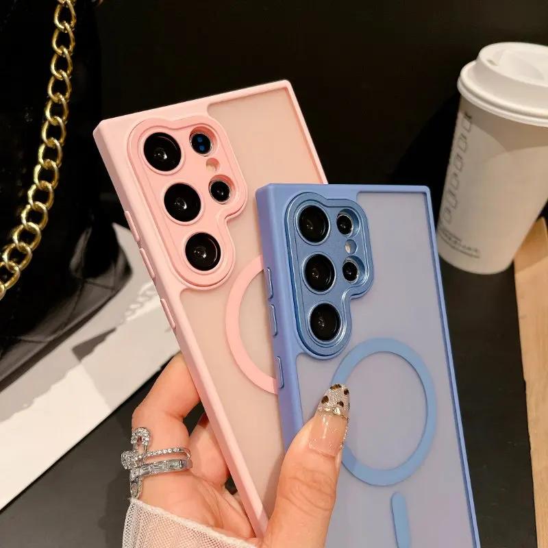 Magnetic Luxury Matte Translucent Armor Shockproof Case For Samsung Galaxy S25 S24 S23 Ultra Plus Magsafe Wireless Charge Cover