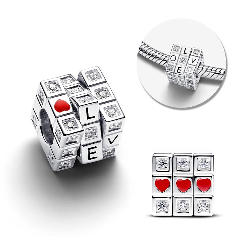 Fit Charms Original 3Mm Bracelets Necklace Womens Moveable Toy Cube Charm Copper Charms Beads Diy Fine Jewelry Gifts