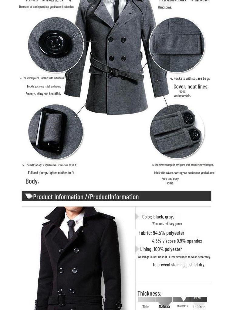 2022 Men's Double-Breasted Woolen Windbreaker: Slim Korean Style, Autumn/Winter Trend, Youth Thick Coat