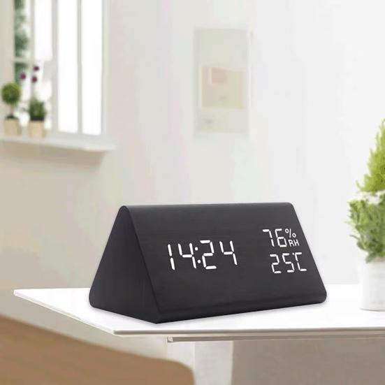 Reloj despertador con control de voz, reloj de escritorio multifuncional con pantalla transparente ABS, ahorro de energía, para el hogar 