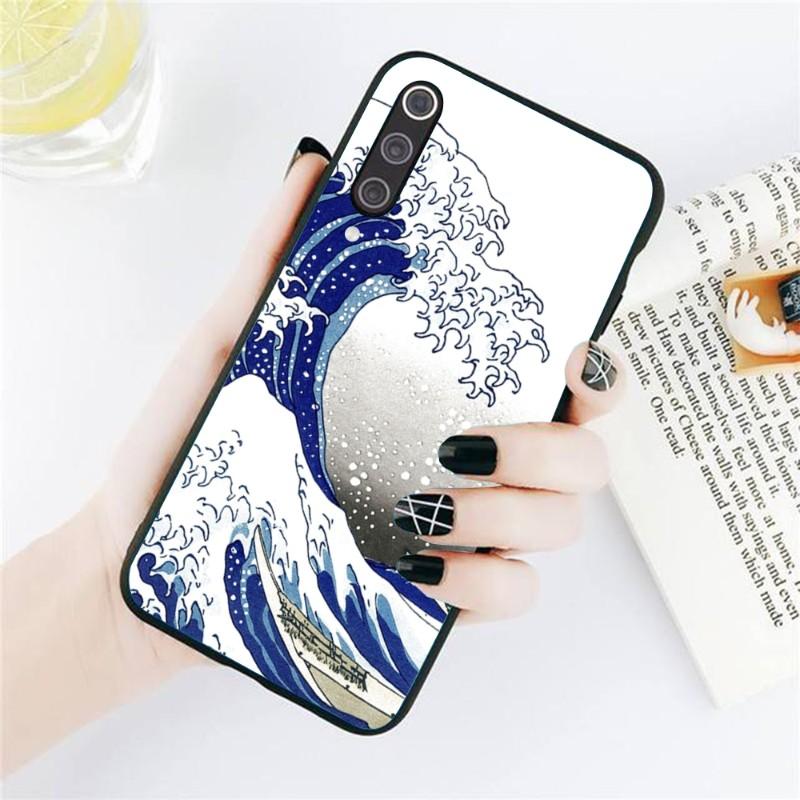 Japanese Wave Sea Phone Case For Xiaomi Redmi Note 11 10 9T 8 7 Pro Redmi 9 9A 9C 8 7 6 Soft Black Phone Cover