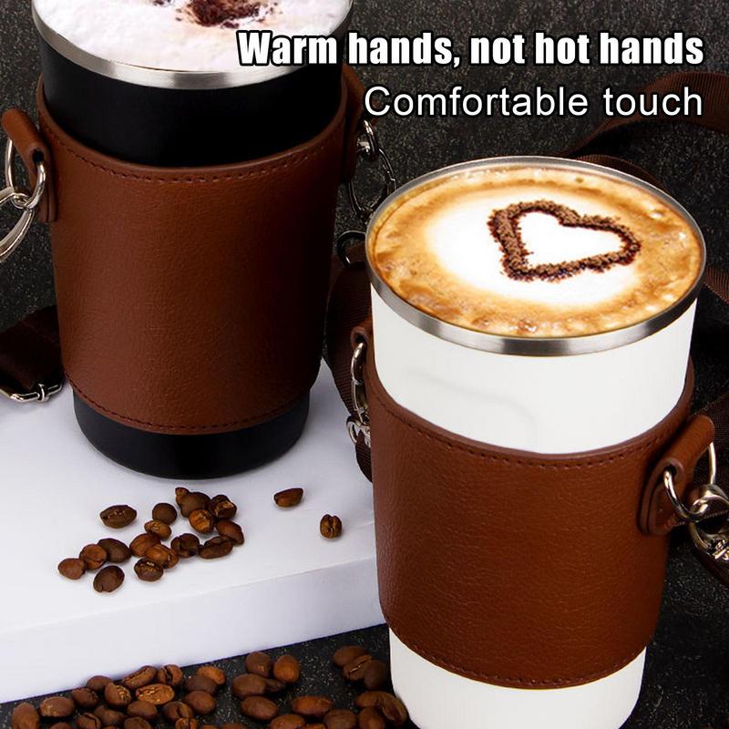 Portable Coffee Cup Holder Bag Water Bottle Sleeve PU Leather Water Cup Carrier Pouch  Handbag Beverage Milk Tea Cup Band