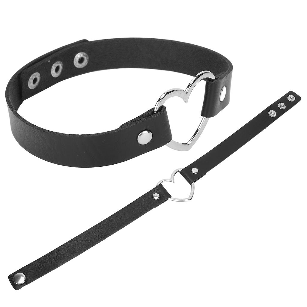 PU Leather Choker Alloy Adjustable Heart Shaped Decoration Necklace Collar Jewelry AccessoryBlack