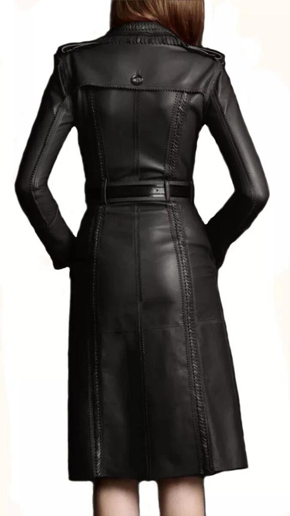 Damen Leder Trenchcoat Echtes Lammfell Stilvoller Langer Übermantel Formelles Design