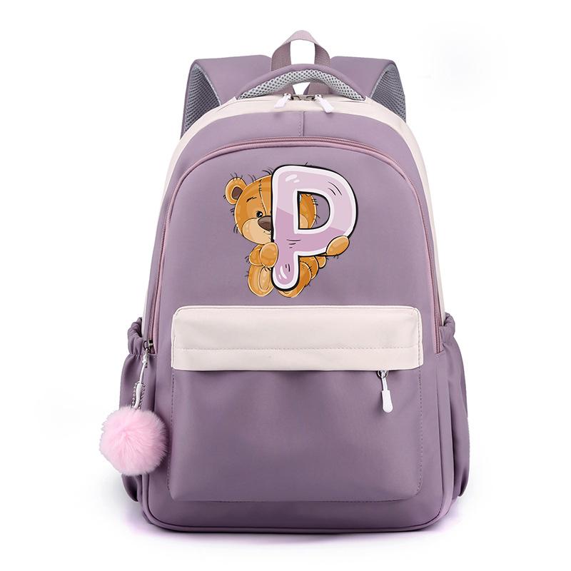 Zaino in Tela Stampata Orsetto 26 Lettere dell'Alfabeto Inglese Cartella Scolastica Zaino Kawaii per Ragazza Zaino per Libri Borsa Scolastica Studente Regalo Teen