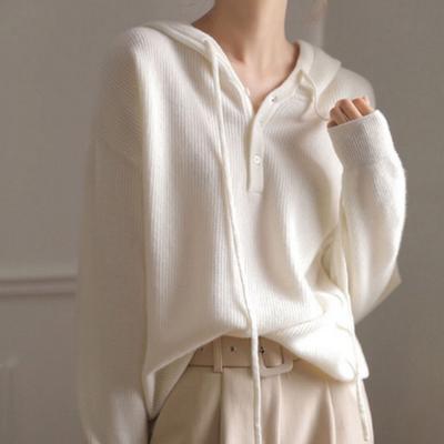 Casual Hooded Knitwear Women Autumn and Winter Slouchy Sweater Soft Waxy Outer Wear Loose and Versatile Pullover Sweater Female