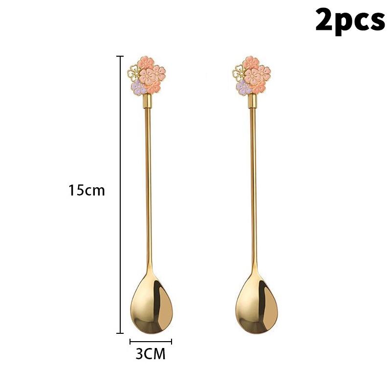 Stainless Steel Japanese Cherry Blossom Spoon Exquisite Dessert Long Handled Ice Spoon Household Bird's Nest Mixing Spoon