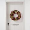 Handmade Christmas Wreath with Red Berries & Green Leaves on Steel Ring for Door Decoration
