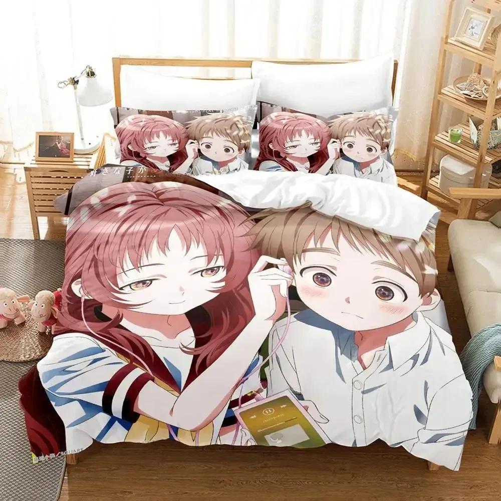 3D Kawaii The Girl I Like Forgot Her Glasses Kaede Bedding Set Cartoon Anime Three-piece Set Adult Kid Bedroom Duvet Cover Sets