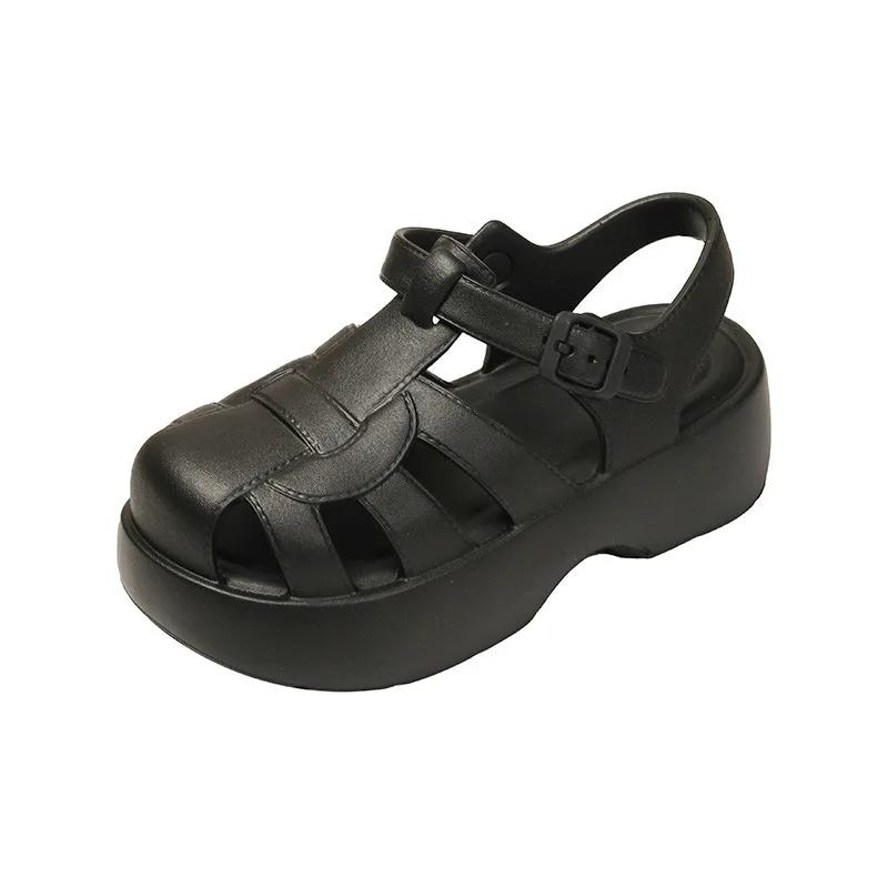 Fashion Baotou Roman Sandals Women's 2024 New Summer Platform Casual Women's Shoes Versatile Retro Hollow EVA Cool Slippers